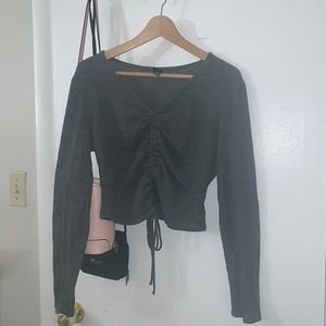 Dark Grey Cinched Long Sleeve Shirt